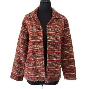 warm red and brown intricate yarn work jacket // medium